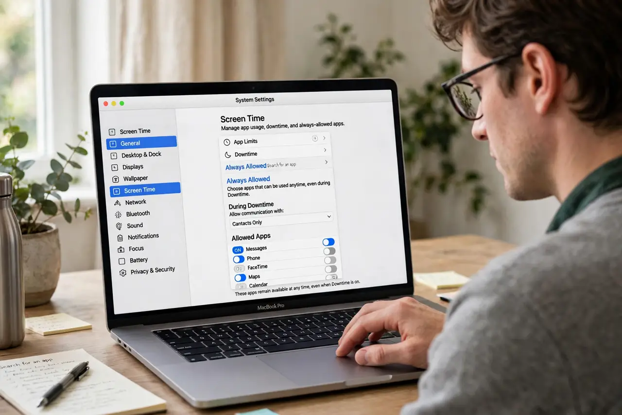 A person carrying out step one: open the always allowed list.