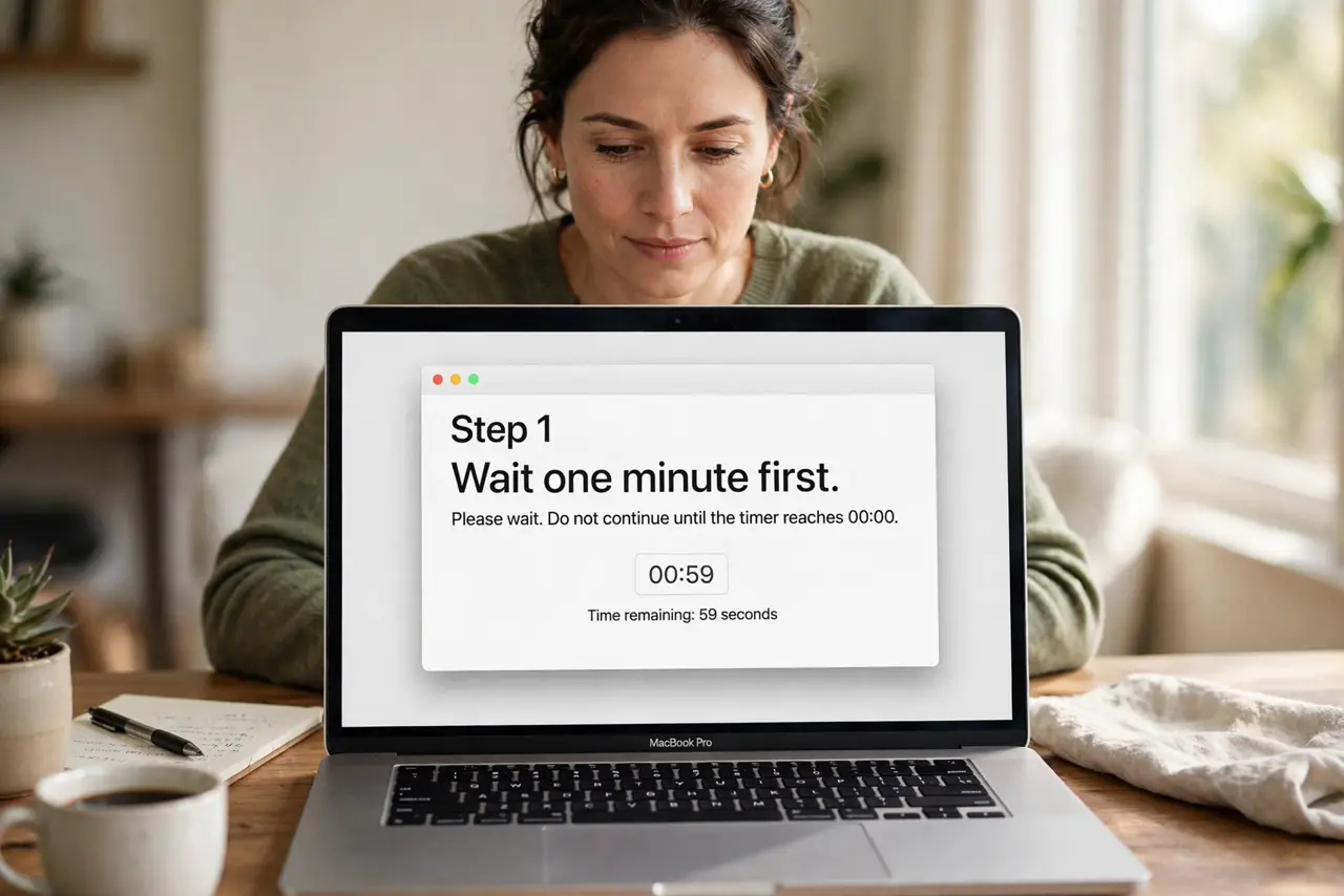 A person performing the first step: Wait one minute first.