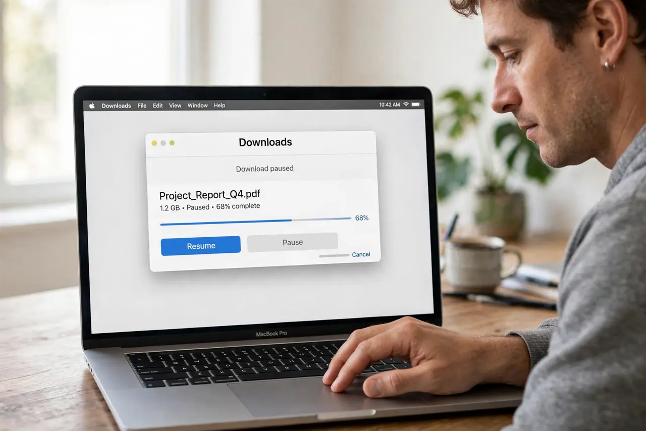 A person performing the first step: Pause and resume the download.