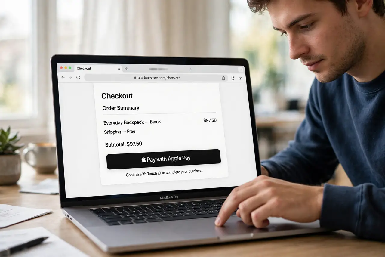 A person carrying out step one: use safari.