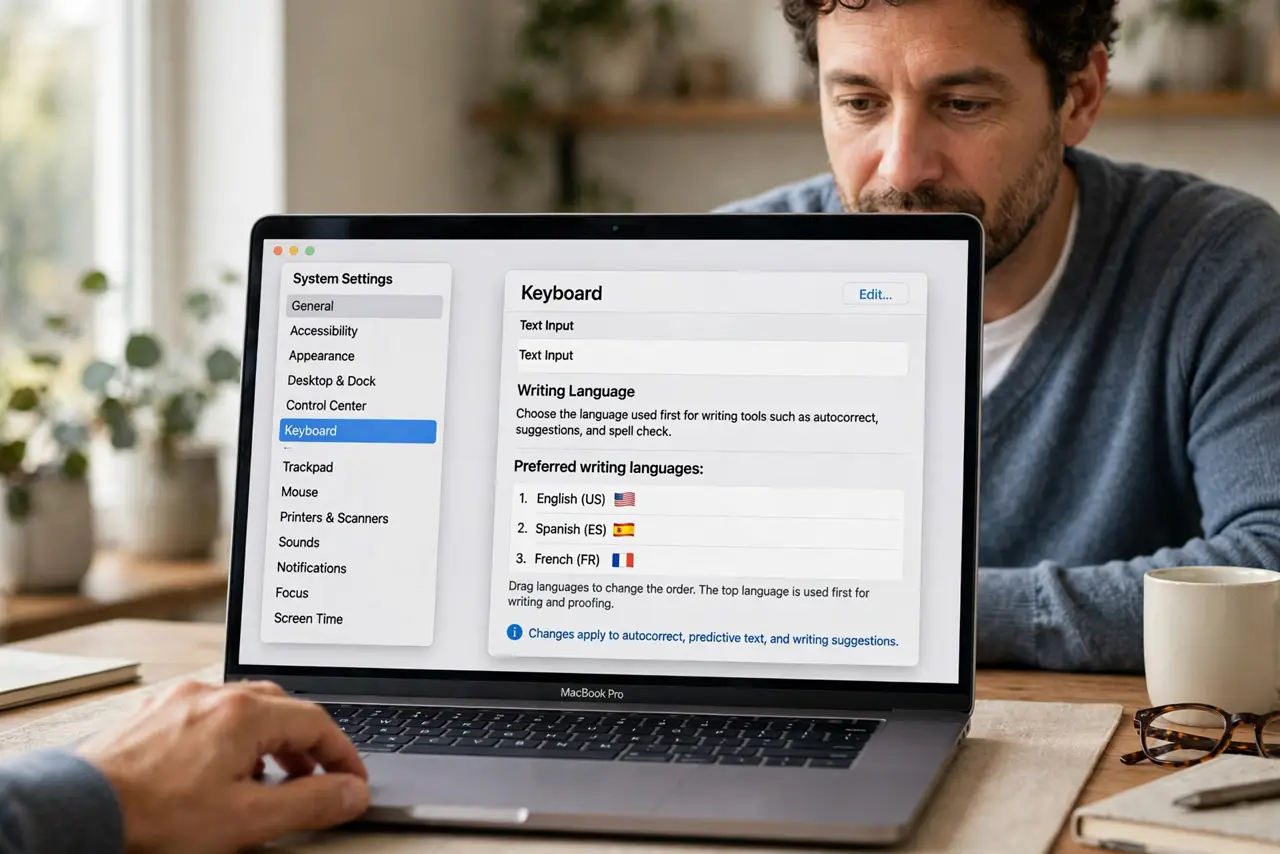 Step 1 in action for Autocorrect Uses the Wrong Language on Mac: Put your writing language first.