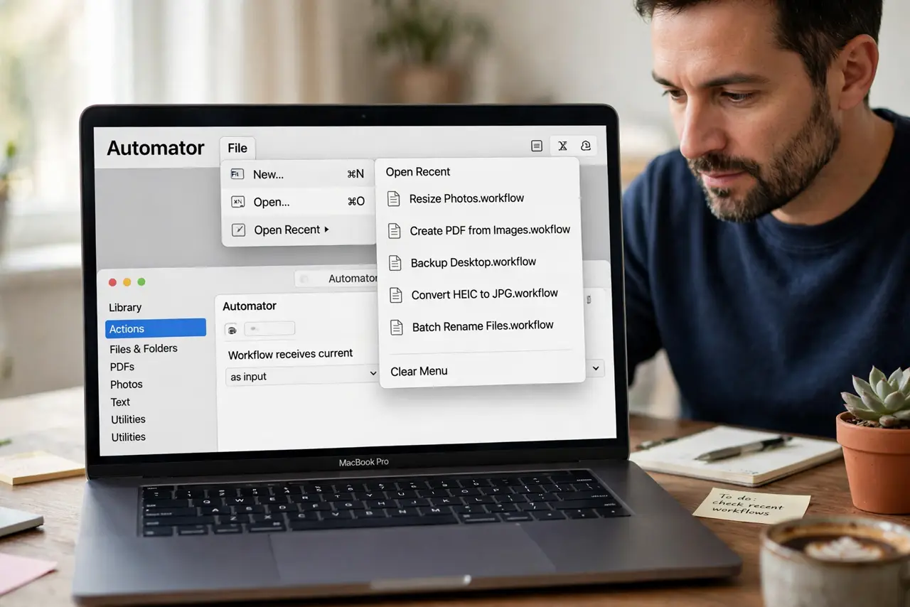 An Automator Workflow Saves to Nowhere — step 1 being performed on the device.