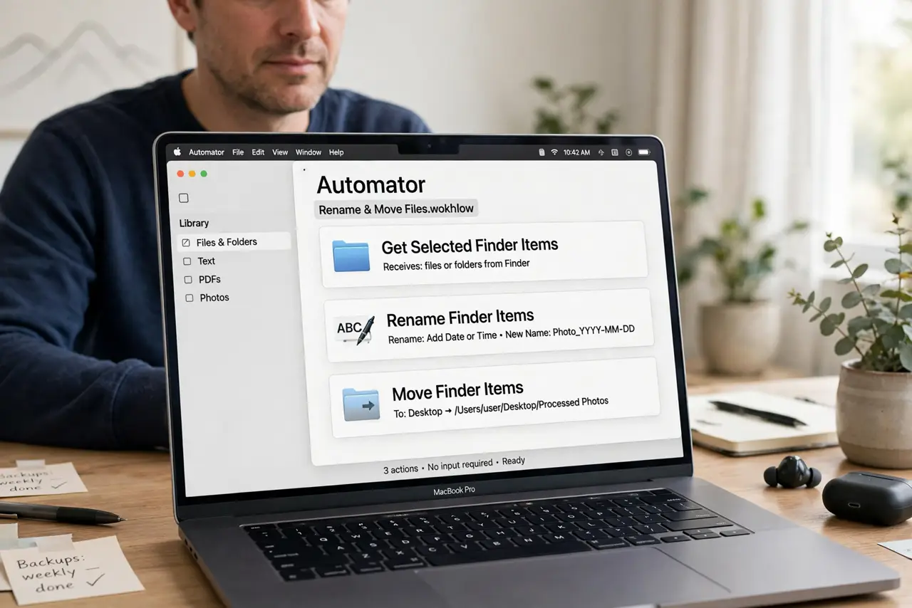 An Automator Workflow Saves to Nowhere — photo showing the situation described in the guide.