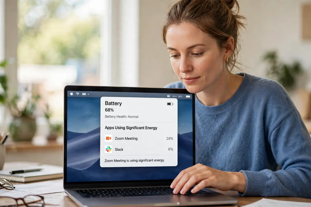 A person performing the first step of the guide: Check the battery menu first.