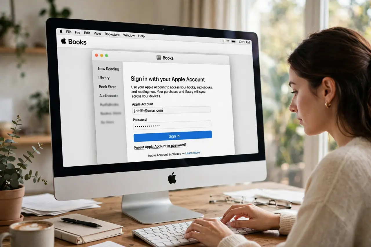 A person carrying out step one: open the app and sign in.
