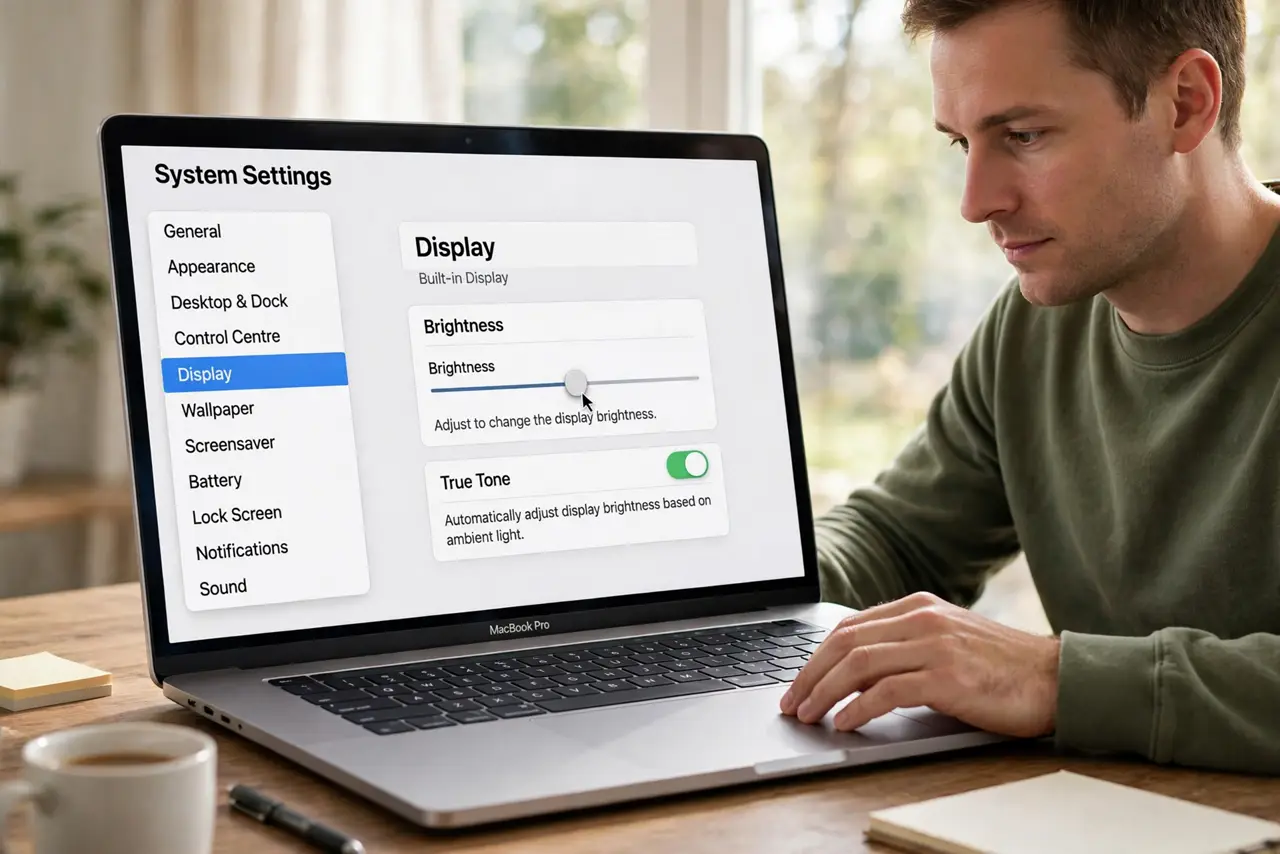 A person performing the first step: Test the Brightness slider.