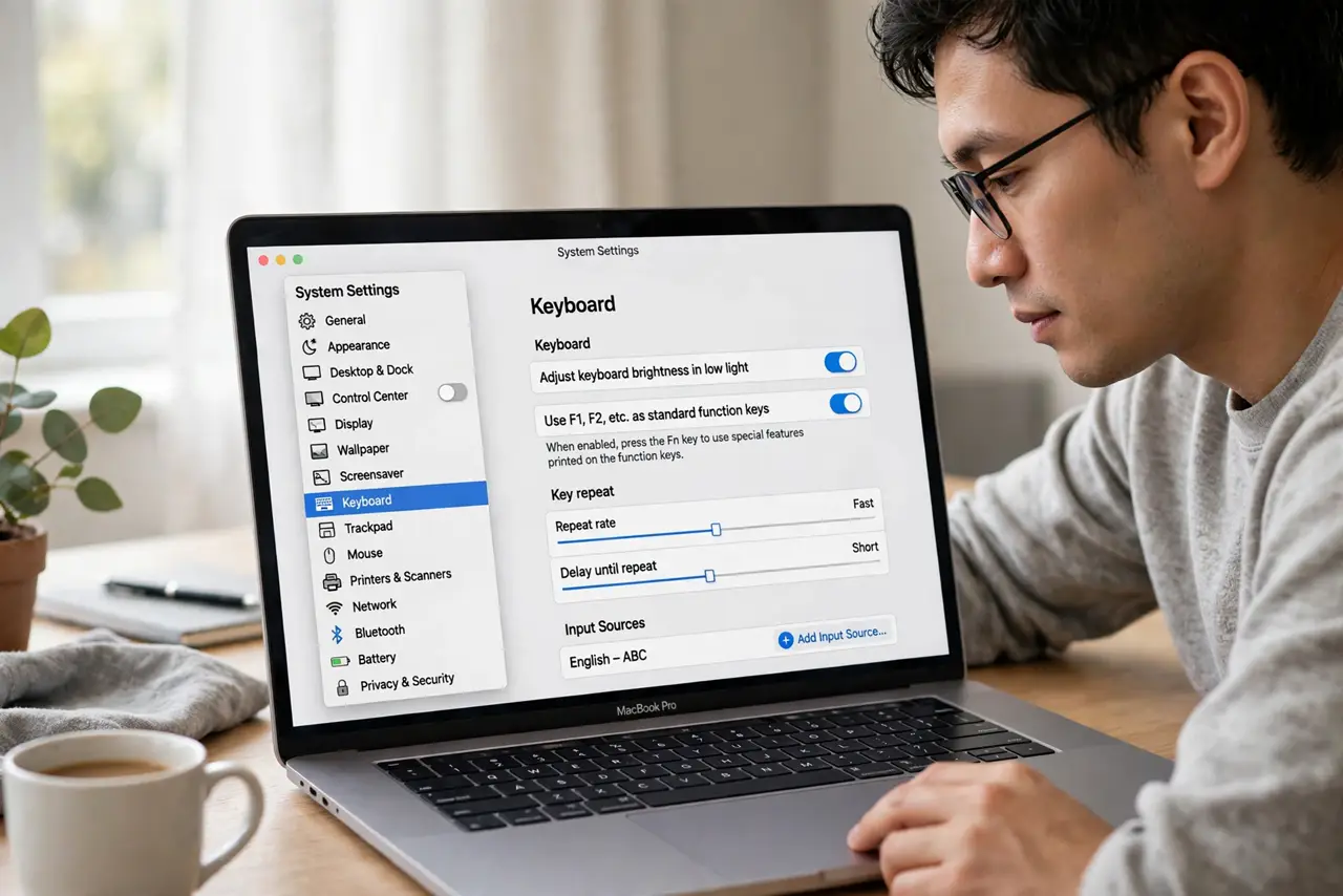A person performing step 1: Check the function-key mode.