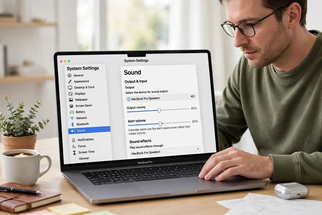 A Calendar Alert Sound Is Too Quiet on Mac — step 1 being performed on the device.