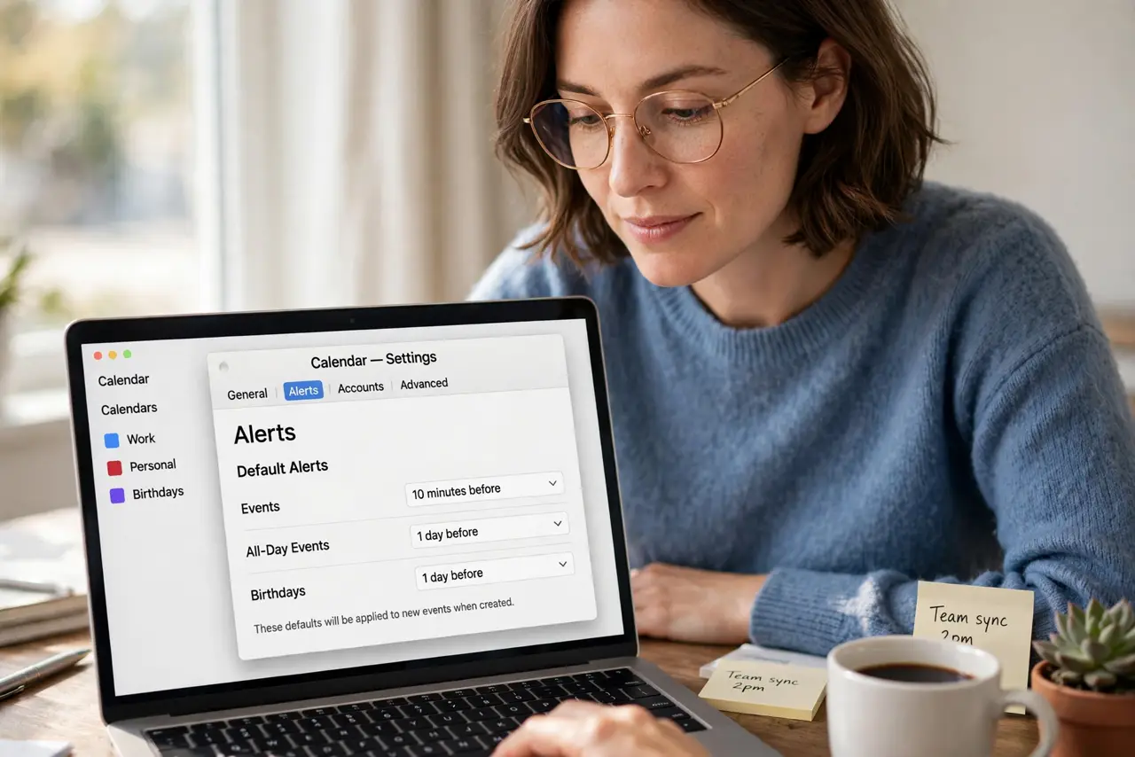 A person performing the first step of the guide: Open Calendar alert settings.