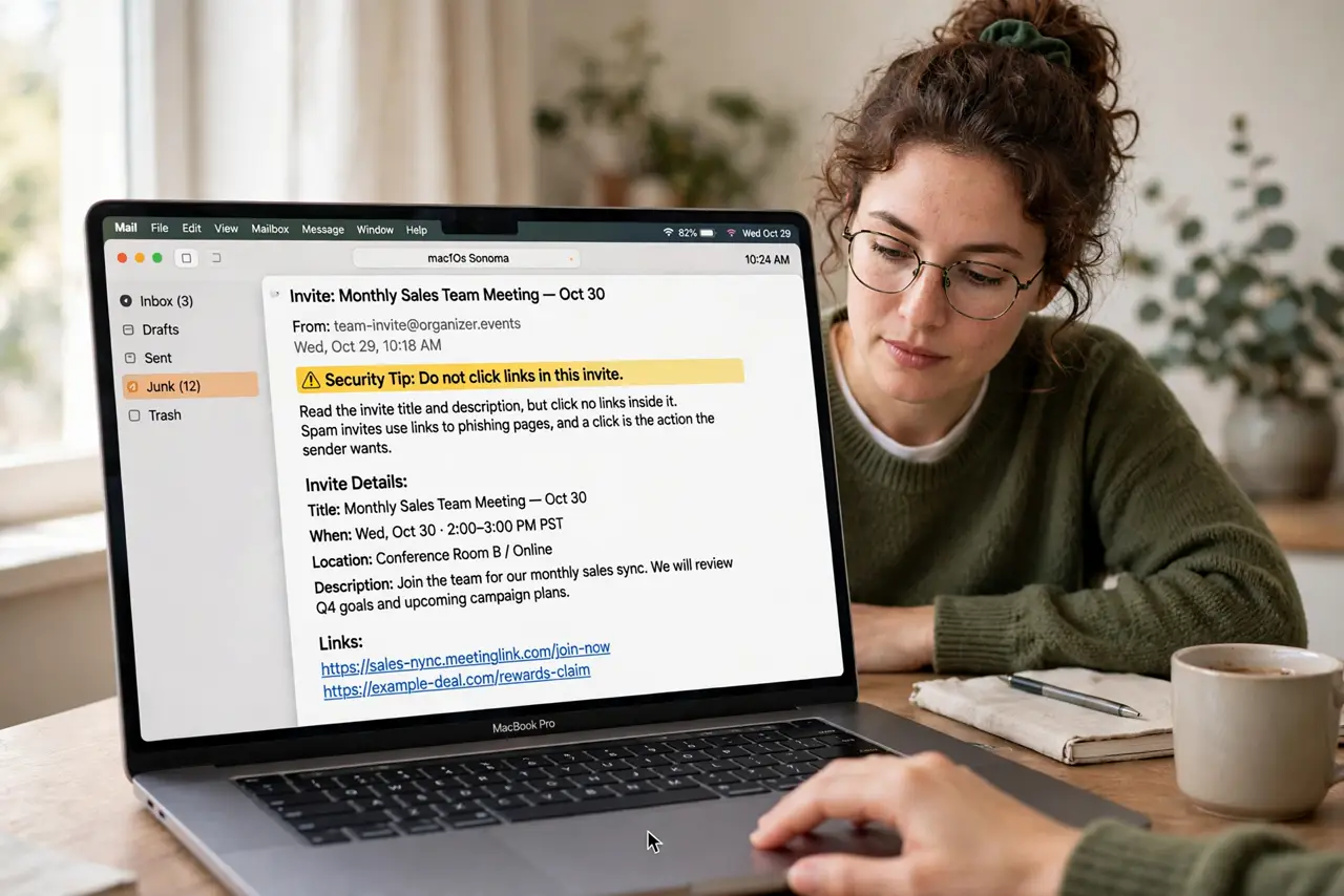 A Calendar Invite Arrives From a Stranger — step 1 being performed on the device.