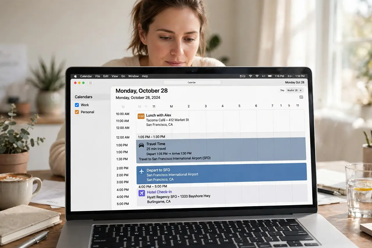 Calendar Travel Time Is Missing on Mac — photo showing the situation described in the guide.