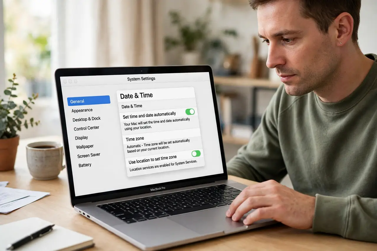 A person performing the first step: Turn automatic time on.