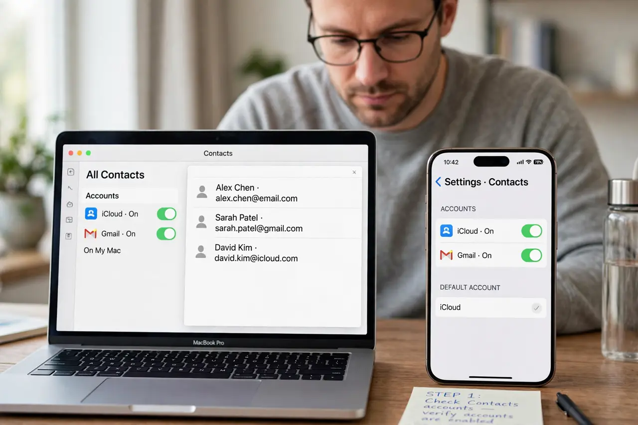 A person performing the first step: Check Contacts accounts.