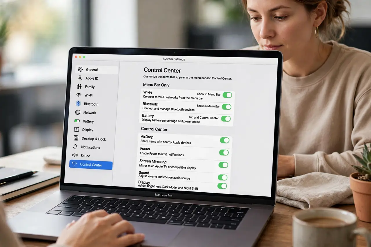 A person performing step 1: Open Control Center settings.