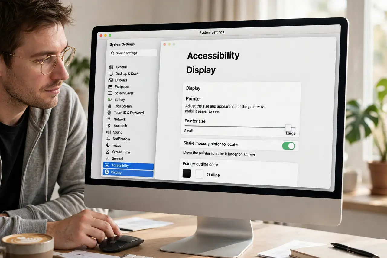 The Cursor Is Too Small on a Big Display — step 1 being performed on the device.