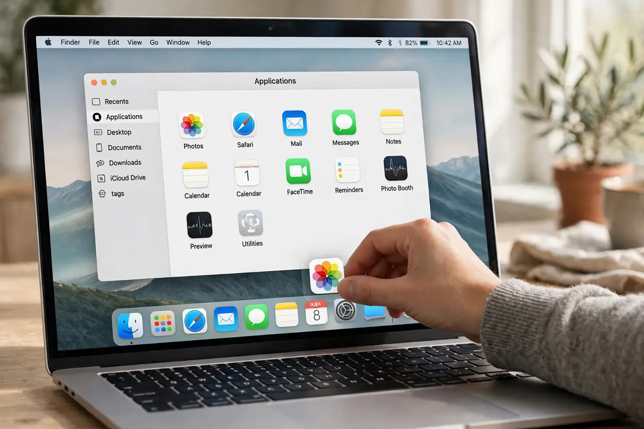 A person carrying out step one: add apps by dragging.