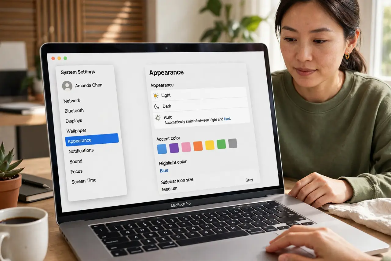 A person performing the first step: Open Appearance settings.