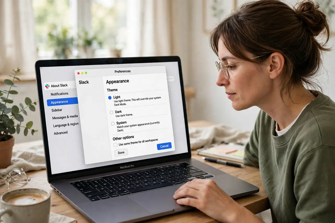 One App Stays Light in Mac Dark Mode — step 1 being performed on the device.