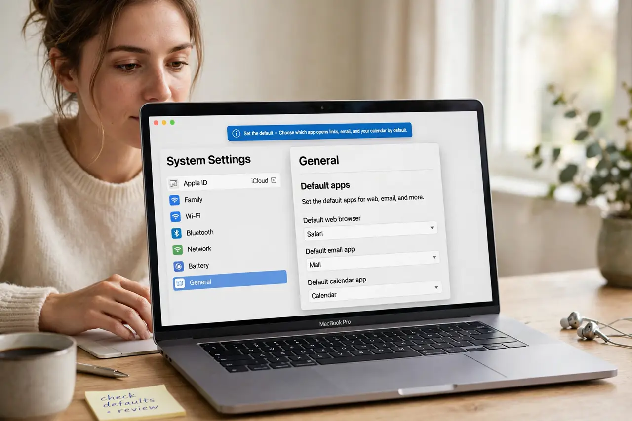 A person performing the first step: Set the default in System Settings.