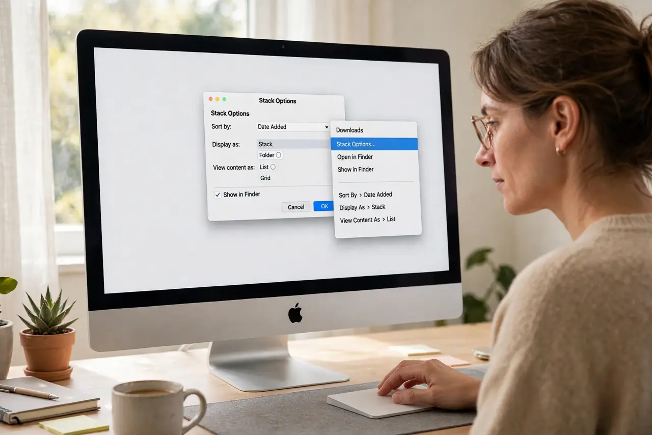 Step 1 in action for Desktop Stacks Sort Files Wrong: Open the stack options.