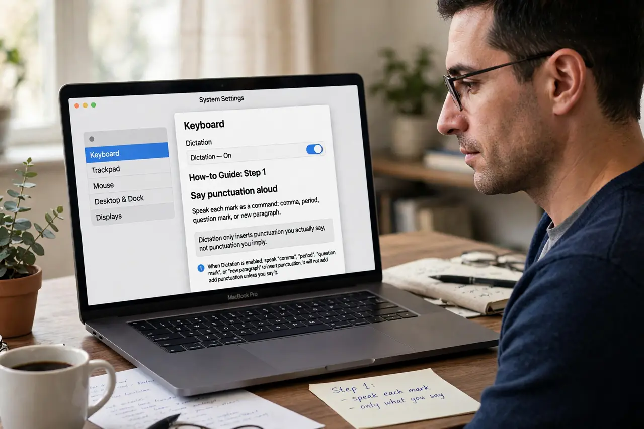 Dictation Gets Every Punctuation Mark Wrong — step 1 being performed on the device.