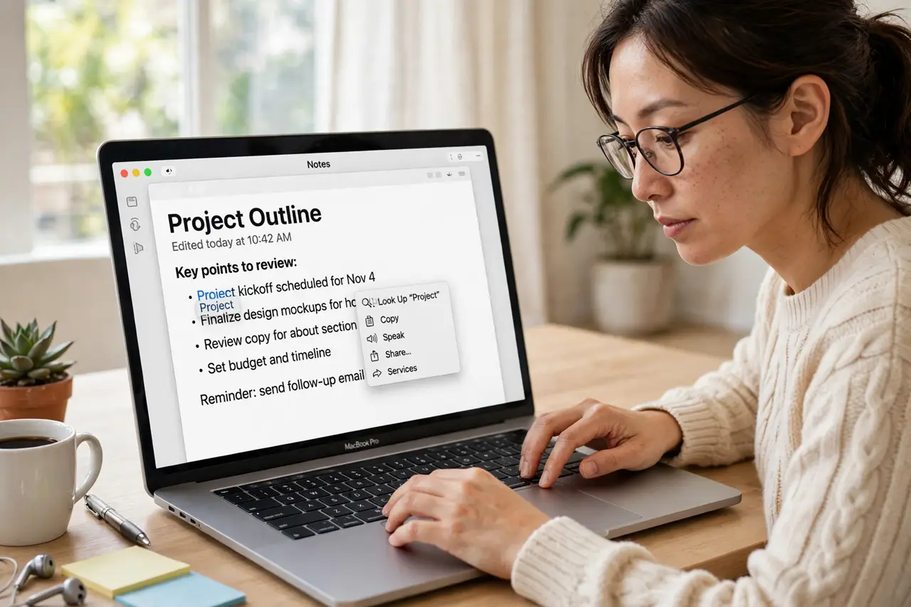 A person calmly performing the guide's first step: Control-click any word.