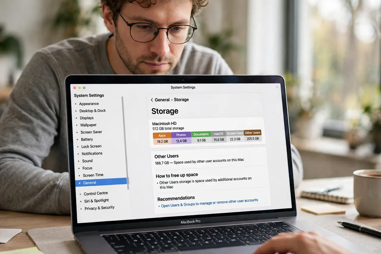 Other Users Take Hidden Disk Space on Mac — step 1 being performed on the device.