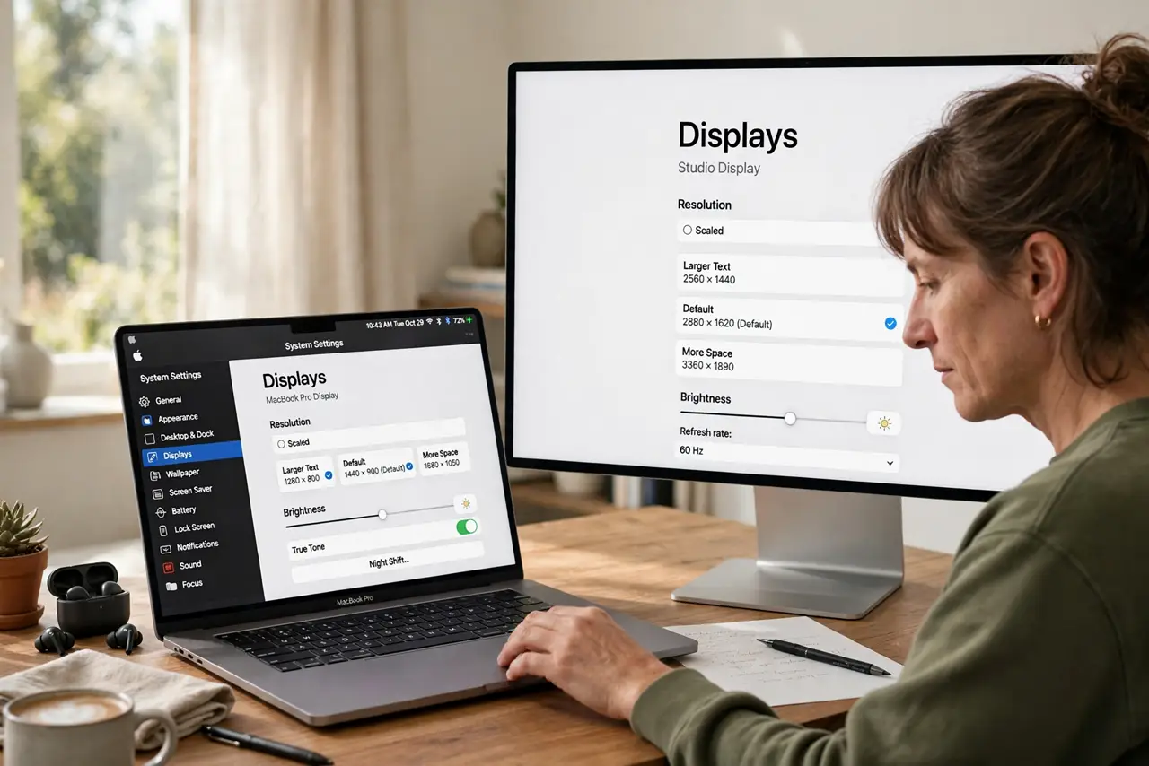 A person carrying out step one: open displays settings.