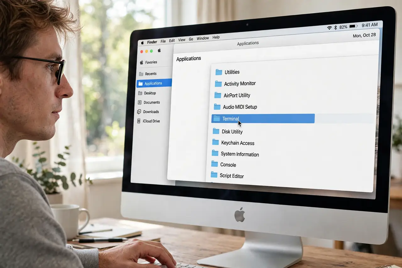 A person performing step 1: Open Terminal.