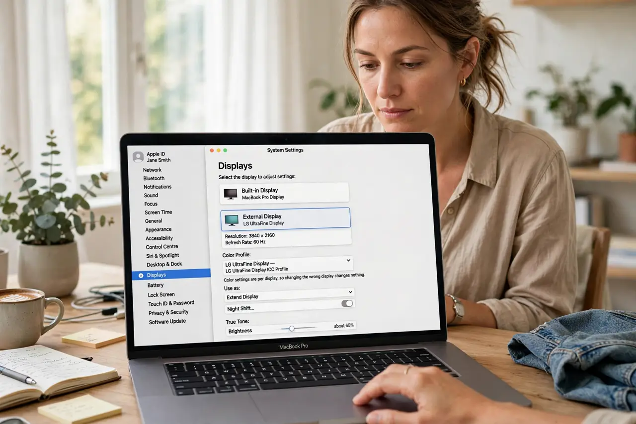 An External Display Looks Oversaturated — step 1 being performed on the device.