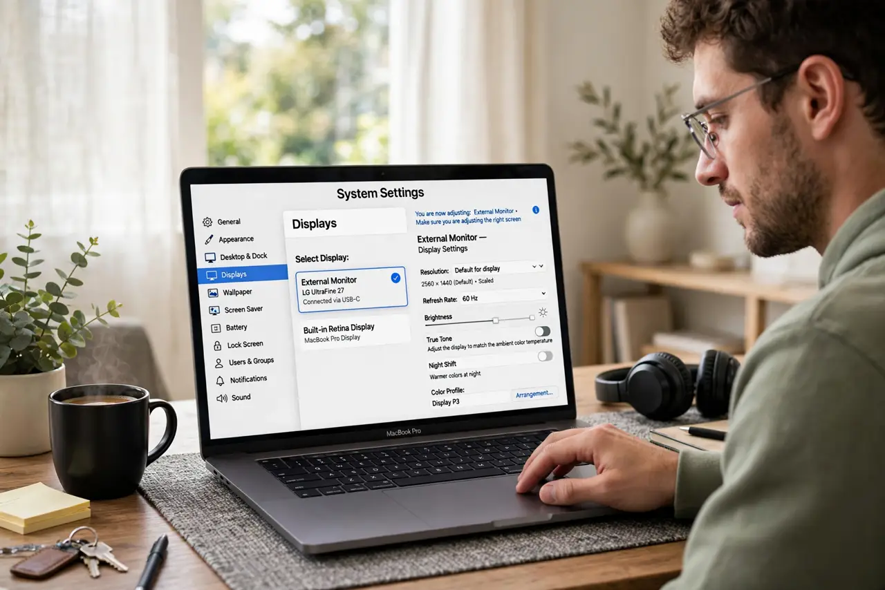 A person performing the first step of the guide: Open the Displays settings.