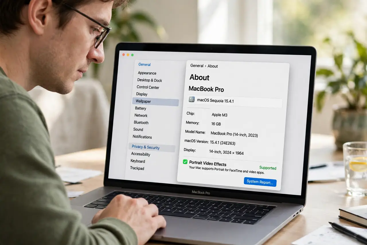 A person performing step 1: Check the Mac qualifies.
