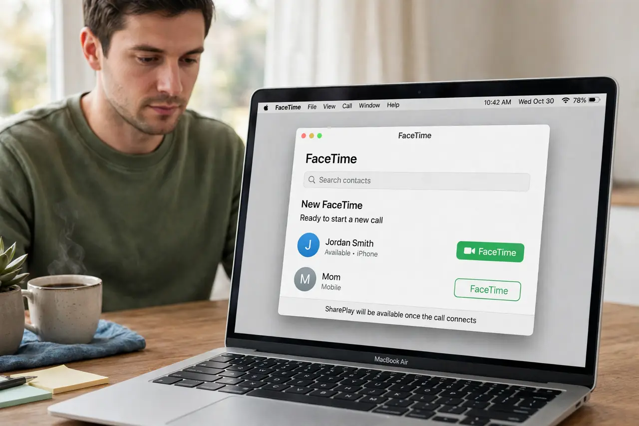 A person performing step 1: Start a FaceTime call first.