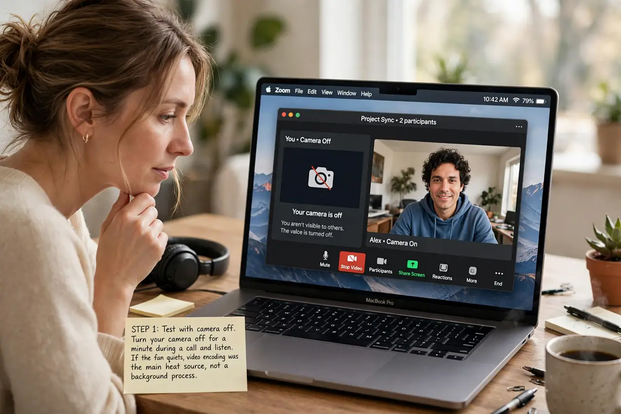 The Fan Spins Only During Video Calls — step 1 being performed on the device.