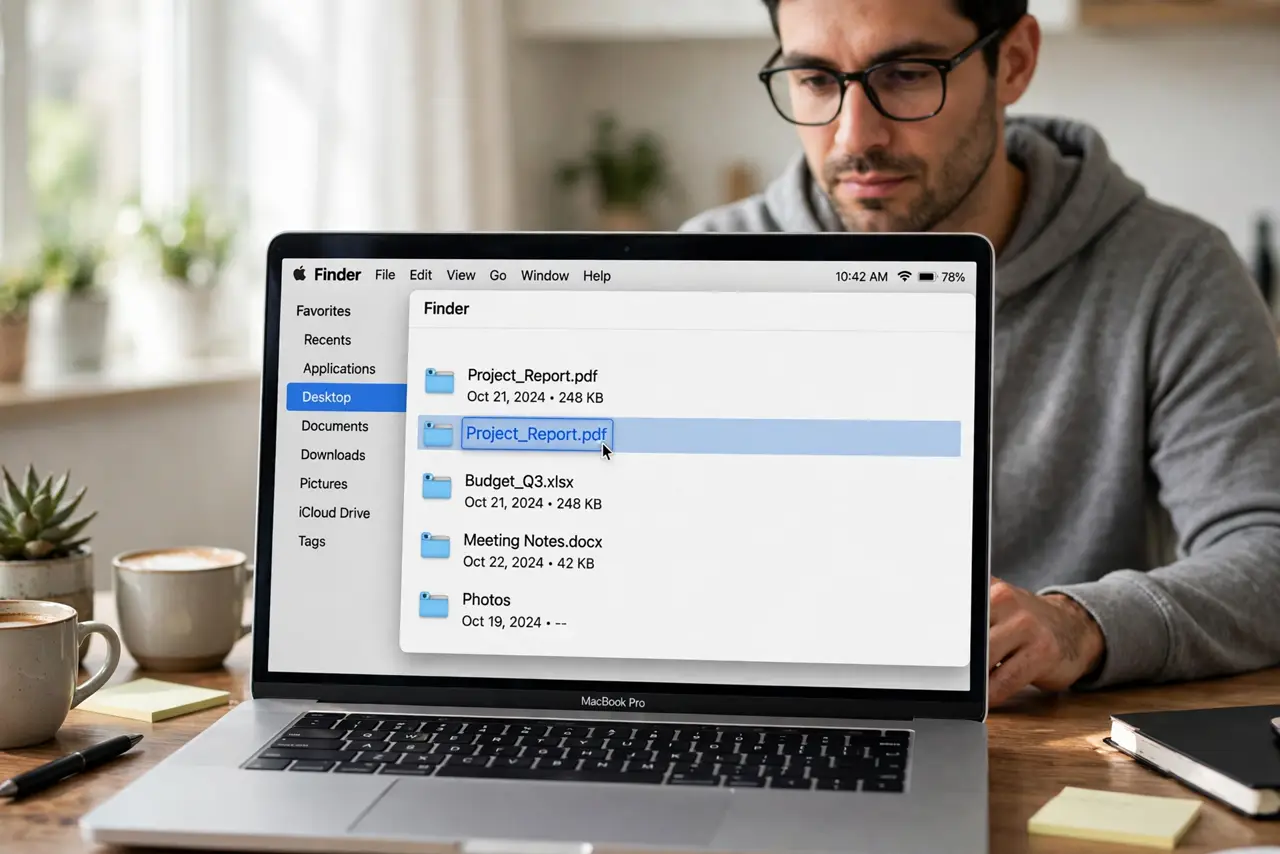 A person performing the first step: Rename the file in Finder.