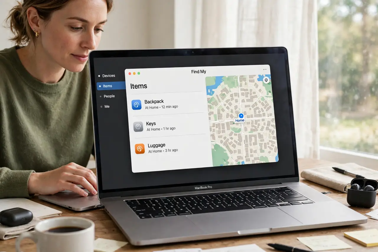 A person performing the first step of the guide: Open Find My and go to Items.