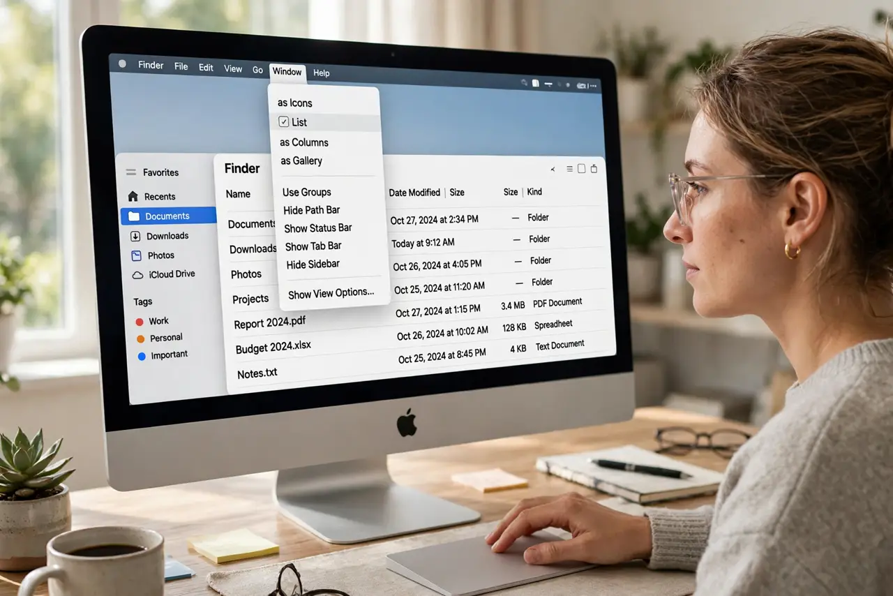 A person performing step 1: Switch to list view.