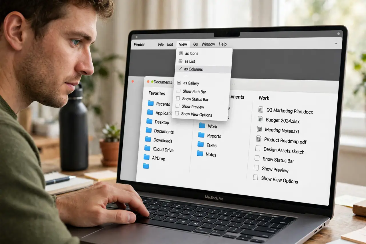 A person performing step 1: Switch to column view.