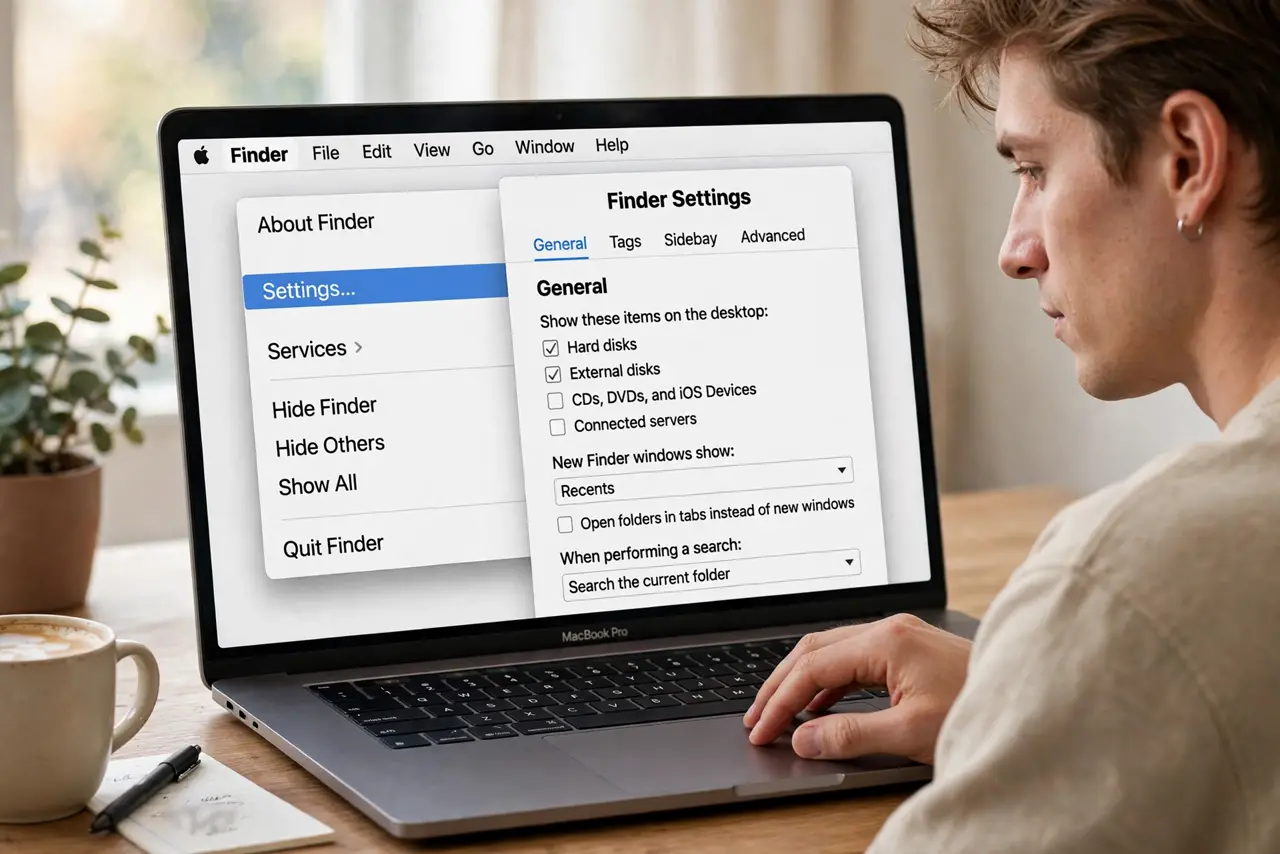 A person performing step 1: Open Finder Settings.