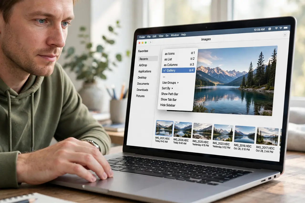 A person calmly performing the guide's first step: Switch to Gallery View.