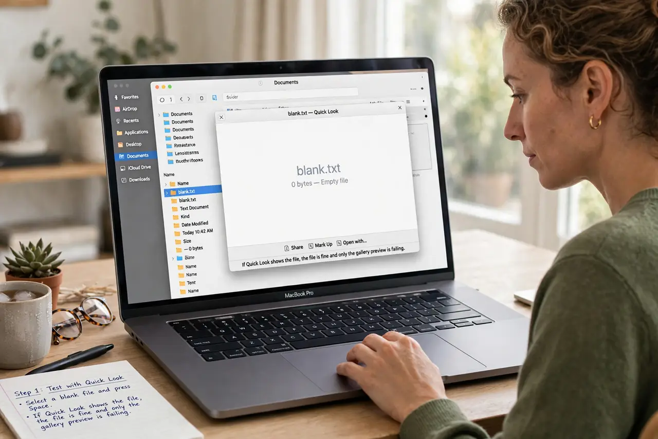 Finder Gallery Previews Show Up Blank — step 1 being performed on the device.