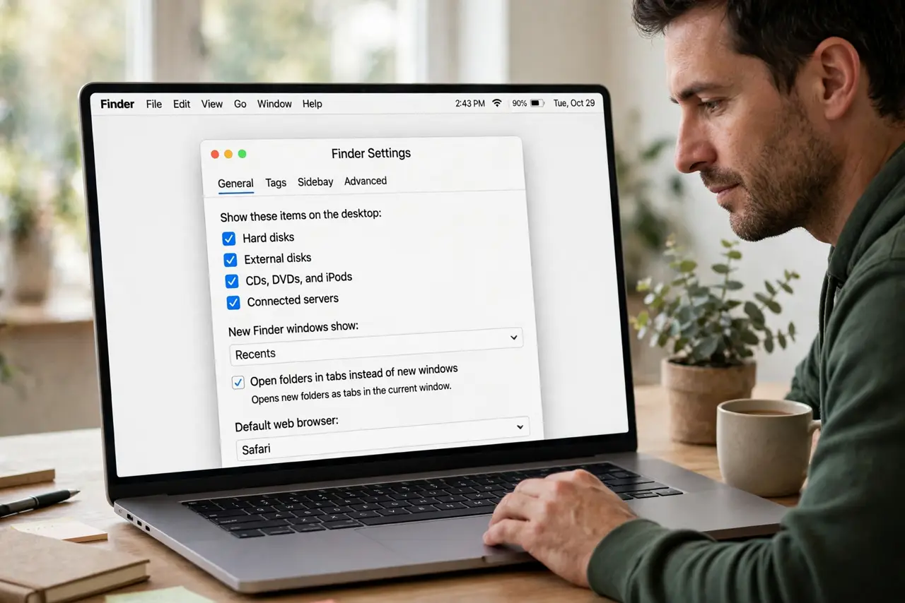 A person performing step 1: Open Finder Settings.