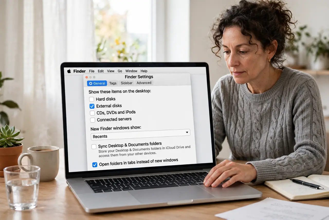 A person performing the first step: Open Finder Settings.