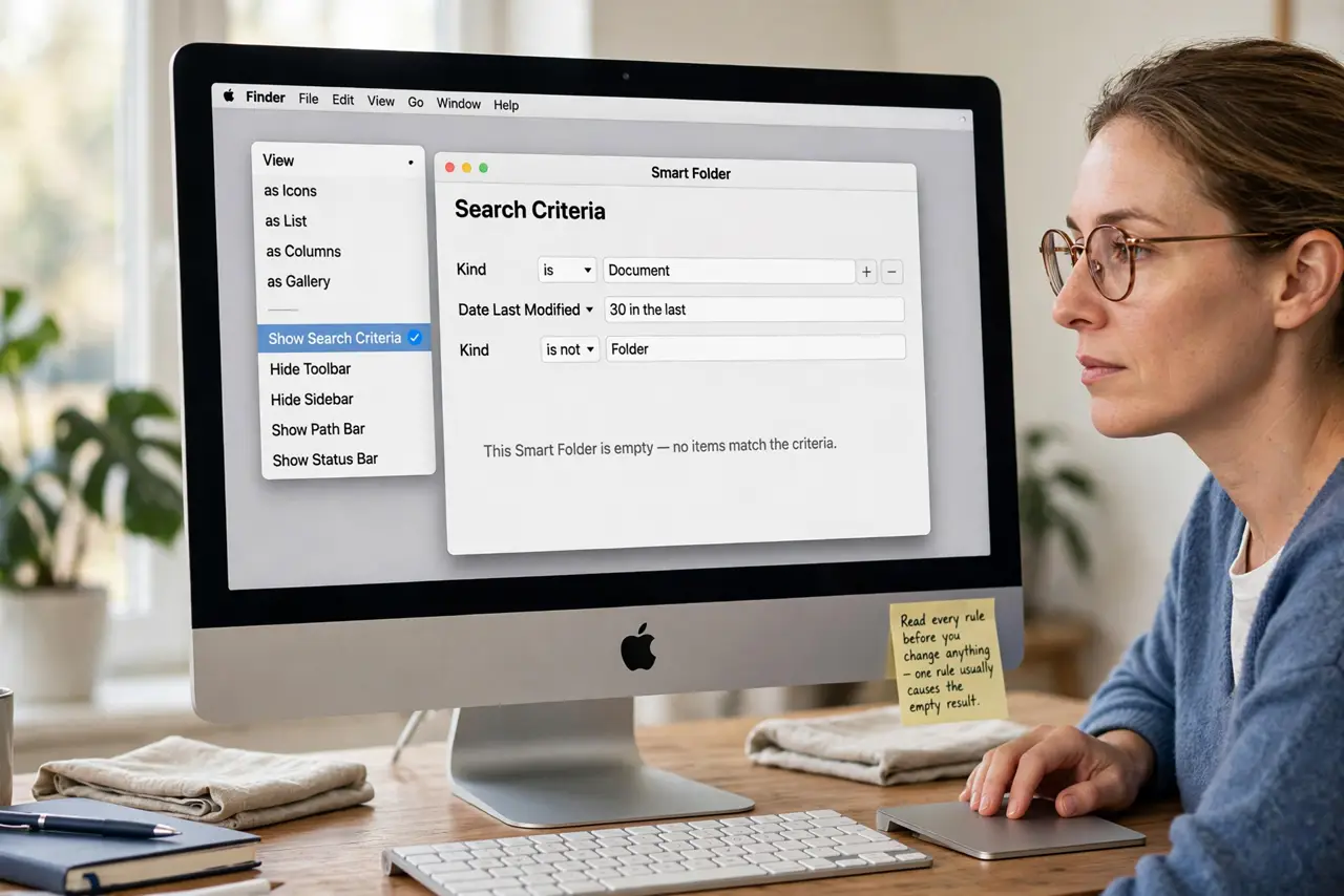 Finder Smart Folder Shows Up Empty? Fix It — step 1 being performed on the device.