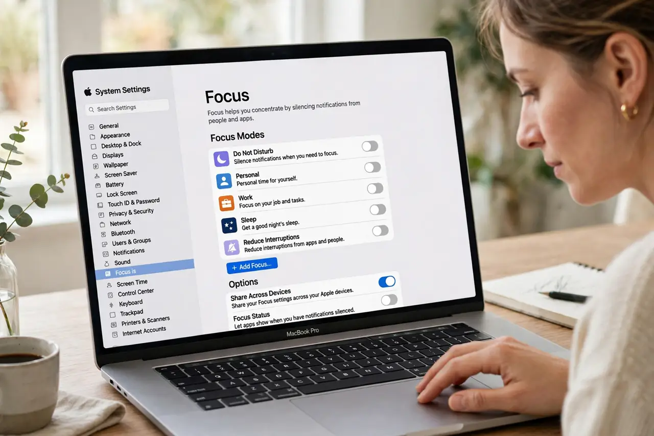 A person performing step 1: Open Focus settings.