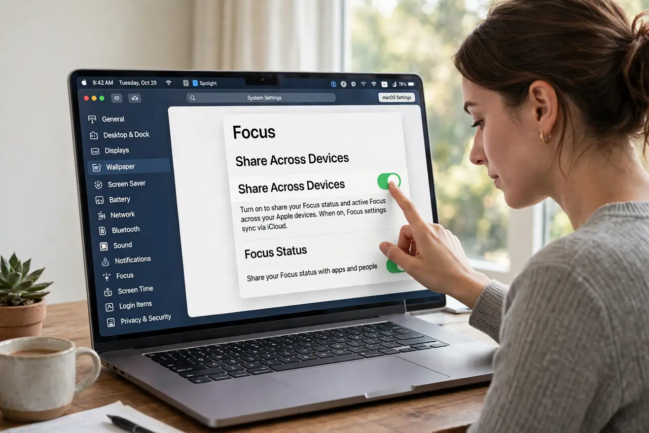 A person carrying out step one: find the share across devices toggle.