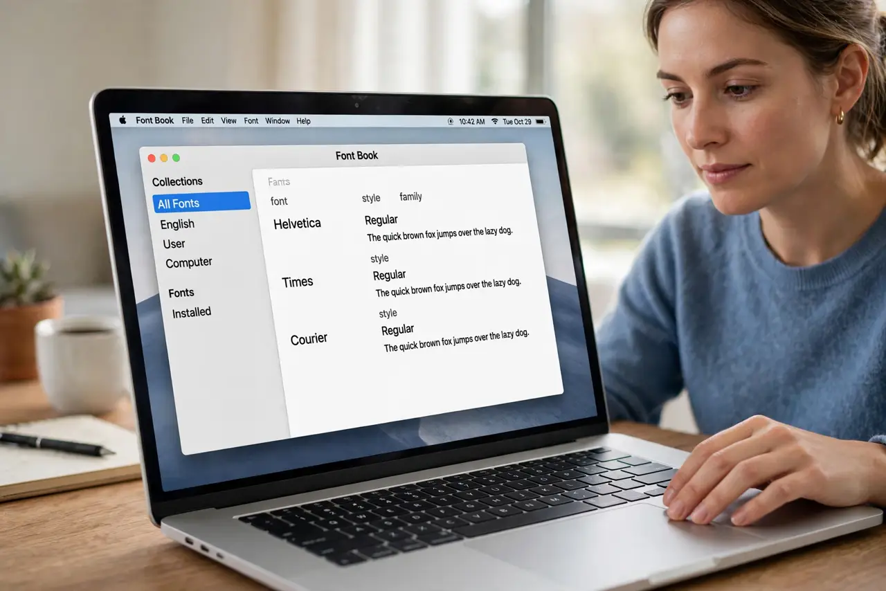 A person calmly performing the guide's first step: Open Font Book.