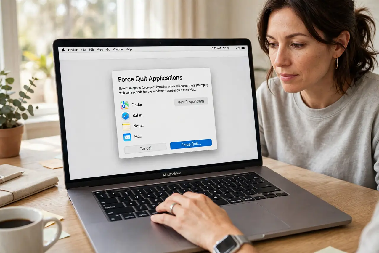 The Force Quit Window Will Not Appear — step 1 being performed on the device.
