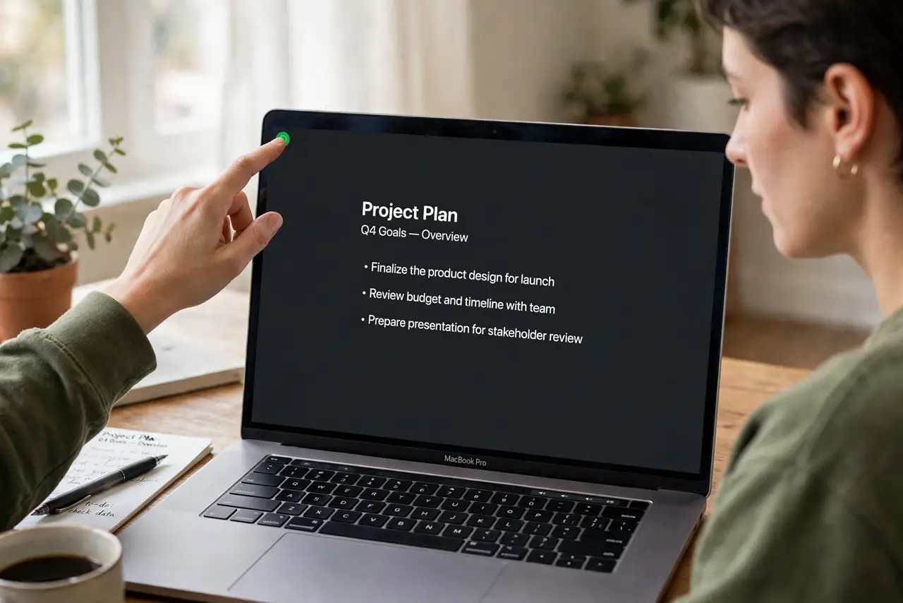 A person performing the first step: Learn what the green button does. A plain click enters fullscreen: the window gets.