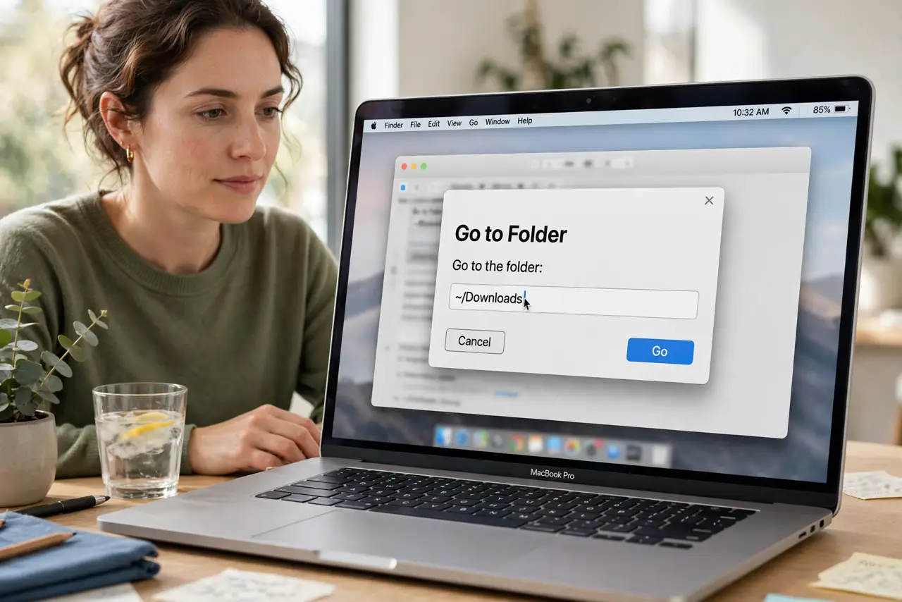 A person calmly performing the guide's first step: Open Go to Folder.